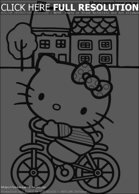 dibujos para colorear hello kitty en bicicleta