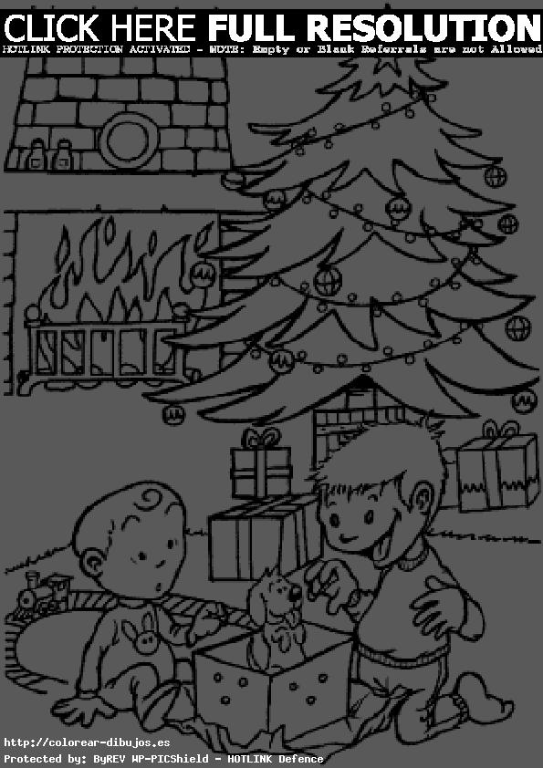 dibujos para colorear navidad chicos con el arbol