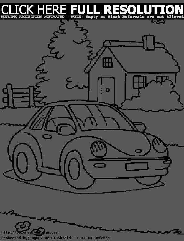 dibujos para colorear coches, coche con paisaje