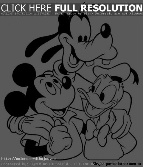 Pluto, Mickey y Donald en dibujos para colorear Disney