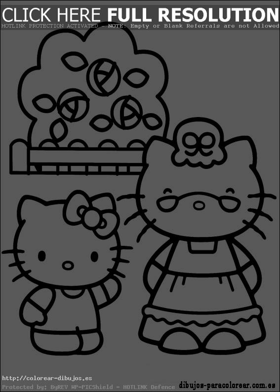 Hello Kitty con abuela en dibujos para colorear